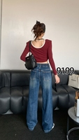 Pantalon en jean décontracté taille haute extensible pour femme grande taille, coupe large, délavé, respirant et écologique – Vente en gros sur mesure