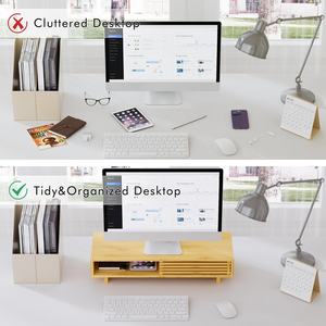 Bambu tek monitör yükseltici standı ile çekmece çift dizüstü bilgisayar masası ve depolama organizatör ahşap ofis aksesuarları ev kullanımı için - Product Image 3