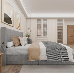 Cadre de lit plateforme réglable King Size avec rangement à vérin à gaz et tête de lit capitonnée moderne à volants, écologique - Product Image 6