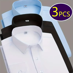 Dropshipping 3 uds camisas de vestir con diseño de cuello de solapa de Color sólido para hombres, camisa abotonada informal de manga larga para ocasiones formales - Product Image 1