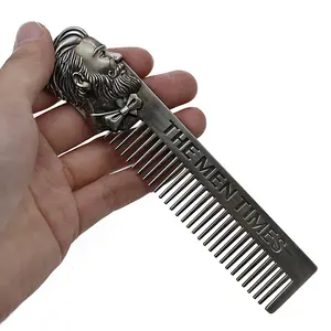 Hot Sale Mature Gentleman Retro Oil Head Metal Shaping Men's Beard Comb Stainless Steel Best Beard Comb