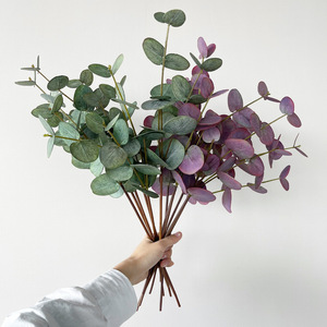 Planta Artificial 3D Táctil de Hoja Redonda de Eucalipto, Verde, Morado, Rojo, 48cm, Goma Suave, Alta Simulación, Decoración Interior para el Hogar, DIY - Product Image 1