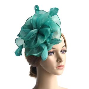 Venta al por mayor moda ligera lujo Organza flor Retro velo etéreo estético artístico pluma malla tocado Festival sombrero - Product Image 3