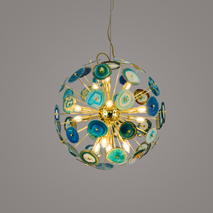 Plafonnier Art-dynastie en pierre d'agate verte, éclairage de livre, 6 lumières LED Spoutnik Lampara, pierre minérale avec structure en or - Product Image 4