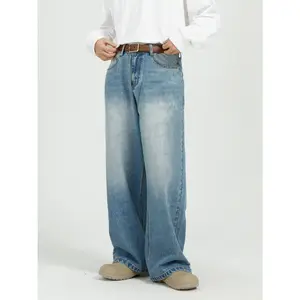 Calça jeans folgada para homens, roupa personalizada com ajuste para calças jeans polar, calça jeans folgada para patins, azul escuro, desgastante