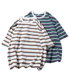 Custom New Man T-shirts Casual Splice Color Short Sleeve 100% Cotton Stripe Men's T-shirts Brand Tee Shirt Color Stripe