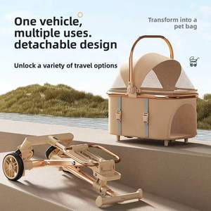 Passeggino di Lusso 3-in-1 per Animali Domestici, Cestino Trasportabile Staccabile, Passeggino Pieghevole per Cani e Gatti, Telaio Oro Champagne, MOQ Basso - Product Image 3