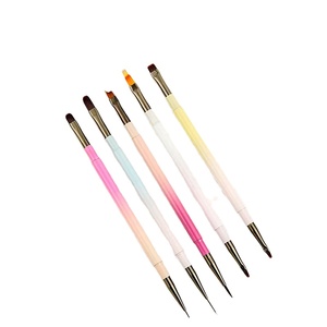Lot de 5 pinceaux à double tête avec manche métallique pour nail art, gel UV et peinture acrylique – Fournitures de manucure - Product Image 2