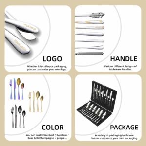 أدوات مائدة فاخرة أوروبية للفنادق والمطاعم وحفلات الزفاف، طقم أدوات طعام من الفولاذ المقاوم للصدأ يشمل السكين والشوكة والملعقة - Product Image 5