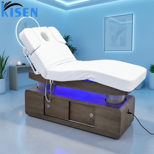 Kisen New Design 4 Motor Electric Beauty Bed With Wood Grain Storage Base LED Light Adjustable Armrests Optional Heating - Product Image 1