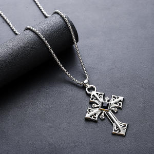 Edelstahl Polierter Kreuz-Anhänger Halskette Gotische Geometrische Hochwertige Pullover Schlüsselbein-Kette Schmuck für Männer - Product Image 6