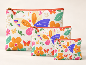 Juego de Bolsas con Cierre de Cremallera con Diseño Personalizado de Mariposas y Flores, Material de Lona, para Uso Diario, 3 Piezas, Tamaño Mediano - Product Image 3