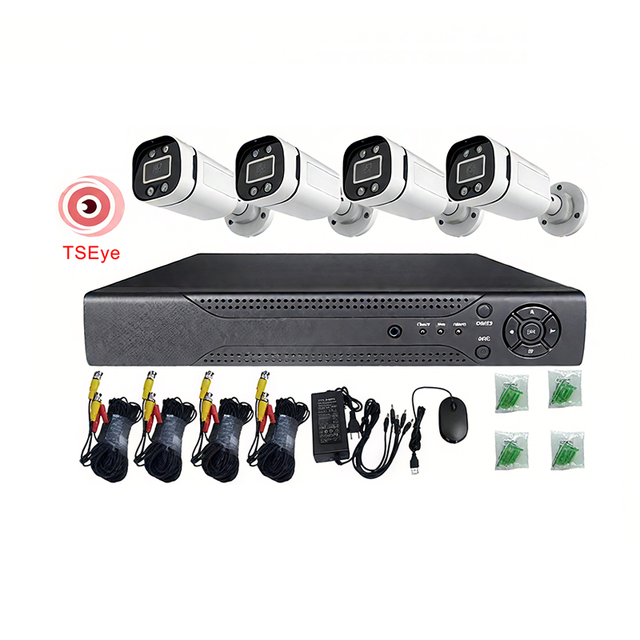 TSEye AHD Full Color 1MP 2MP 5MP Bullet Camera 4 Channel Cctv Camera System Analog Camera XVR Kit With DVR Cable for Outdoor Use