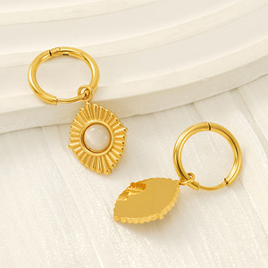 Zogxin Gold Hoop Earrings With Cat's Eye Stone Bezel Setting Geometric Design For Women Jewelry - Product Image 4