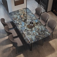 Combinaison de chaises de table à manger de luxe italien haut de gamme en marbre émeraude bleu moderne design rectangulaire simple décoration de meubles de maison