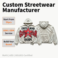 Sweat-shirt streetwear en coton épais à coupe carrée, coupe courte, finition délavée à l'acide, fermeture éclair intégrale, imprimé numérique, épaules tombantes, vente en gros