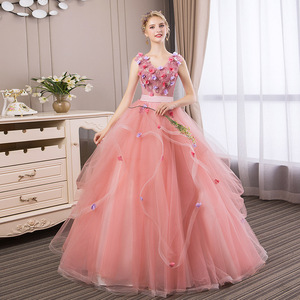 Sweetheart Neckline Ball Gown Dress With 3D Floral Embellishments Chiffon Long Evening Dress For Women Natural Waistline - Product Image 2