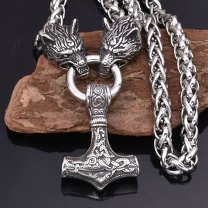 Collier Viking pour Homme, Pendentif Tête de Loup Vintage, Marteau de Thor Mjolnir, Bijoux Nordiques, Chaîne en Acier Inoxydable, Collier Empereur - Product Image 3
