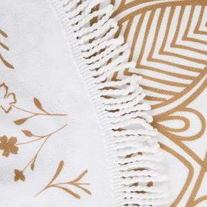 Serviette de plage et couverture de piscine surdimensionnée pour femme, ronde, jaune doré, à motif jacquard mandala, séchage rapide, avec pompons et pochette - Product Image 6