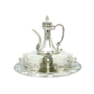 Arabic Wedding Decorative Metal <strong>Silver</strong> Ceramic Coffee <strong>Tea</strong> Pot Cup Zemzem <strong>Set</strong> - Product Image 1