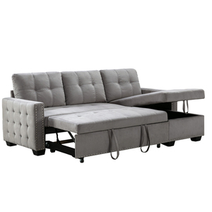 Modern L-Shaped Convertible Velvet Upholstered <b>Sofa</b> <b>Bed</b> With Storage Chaise Sleeper And Metal <b>Frame</b> For Cushion Back Living Room - Product Image 1