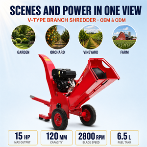 Trituratore di Legno Kesen 15HP, Cippatrice a Benzina 120mm, Frantumatore per Rami da Giardino, Trituratore Mobile su Rimorchio 420cc CE EPA con <span class=keywords><strong>Pneumatici</strong></span> - Product Image 1