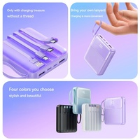 PowerBank avec câble Micro USB TYPE C pour iPhone chargeur Portable miroir LED batterie externe 10000mAh Mini banque d'alimentation