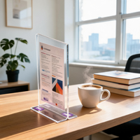 Support de présentation de table en acrylique transparent pour menu, brochure, magazine, porte-documents, organisateur de bureau, logo personnalisable