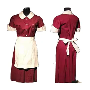 OEM custom production women dress apron suit bar restaurant waitress uniform hotel housekeeping uniforms