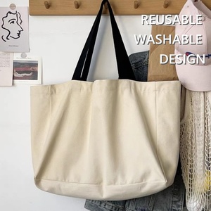 Sacs en toile de coton bio en gros pour usine, sacs fourre-tout vierges réutilisables pour courses avec logo personnalisé imprimé - Product Image 5