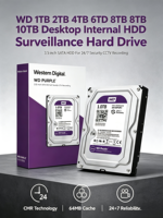 Disque dur CMR violet de 3,5 pouces, 5400 tr/min, 1 To-10 To, SATA III, 64 Mo de cache, pour système de caméra de surveillance AHD CCTV, en métal, fabriqué aux États-Unis