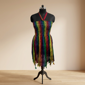 <b>Boho</b> Crocheted Striped Beading Eco-Friendly Knee-Length <b>Dress</b> Frayed Edges A-Line Regular Fit <b>Summer</b> Casual Wear 100% Cotton - Product Image 2