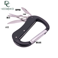 Outils d'autodéfense multifonctionnels de type D mousqueton d'escalade crochet de sécurité boucle de vitesse couteau tactique personnel extérieur
