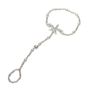 Tobillera de mujer con perlas de imitación, cadena para el pie con cuentas de estrella de aleación, estilo bohemio para boda, chapada en plata - Product Image 5