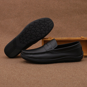 Mocasines de cuero genuino para hombre, con punta cuadrada, suela de goma, fáciles de poner, zapatos cómodos para caminar - Product Image 3