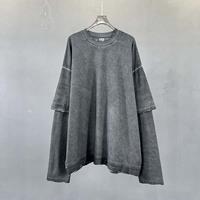 Vintage dicuci 100% katun tambal sulam lengan kustom Logo pria kasual sambungan dua potong kaos lengan panjang untuk pria