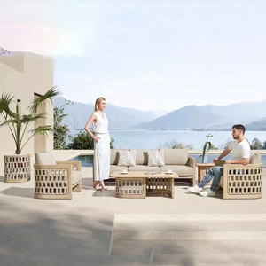 उच्च गुणवत्ता वाले आउटडोर लाउंज गार्डन लकड़ी के सोफे स्लीपर फर्नीचर सागौन घुमावदार लकड़ी के सोफे सेट - Product Image 4