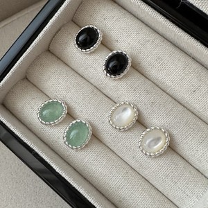 Pendientes de piedra natural de diseño de nicho de estilo coreano de plata de ley S925, conjuntos de joyería fina de moda Retro Simple - Product Image 6