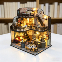 Maison de poupée en bois à trois étages style moderne 2026 M2533 Fortunate Encounter Cafe, kit de maison de poupée miniature DIY