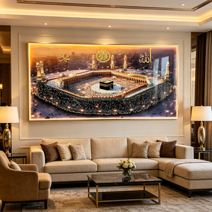 Wholesale Custom Kaaba Panoramic View Islamic Wall Art LED Muslim Home Decoration UV Proof Framed Crystal porcelain painting - Product Image 2