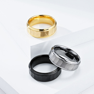 Unisex Tungsten Steel <b>Rings</b> Gold Black Steel Wedding Band Geometric Design <b>For</b> <b>Men</b> Women Jewelry - Product Image 1