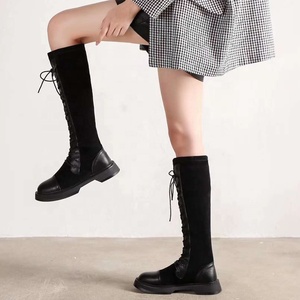 Botas de Mujer hasta la Rodilla, de Gamuza y Cuero, con Cordones Elásticos, Suela Gruesa Antideslizante y Resistente al Desgaste, Color Negro, para Otoño e Invierno - Product Image 5