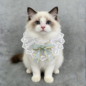 Cute <b>Plush</b> <b>Cat</b> Bibs Lattice Pattern Bandanas Bows Accessories For <b>Cats</b> Dogs All Seasons Pet Apparel Ornament - Product Image 3