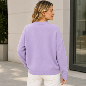 Maglione OEM da Donna in Lavanda <span class=keywords><strong>con</strong></span> Motivo Intarsiato a Luna, in Misto Cotone Pesante, Oversize, Girocollo, Pullover - Product Image 3