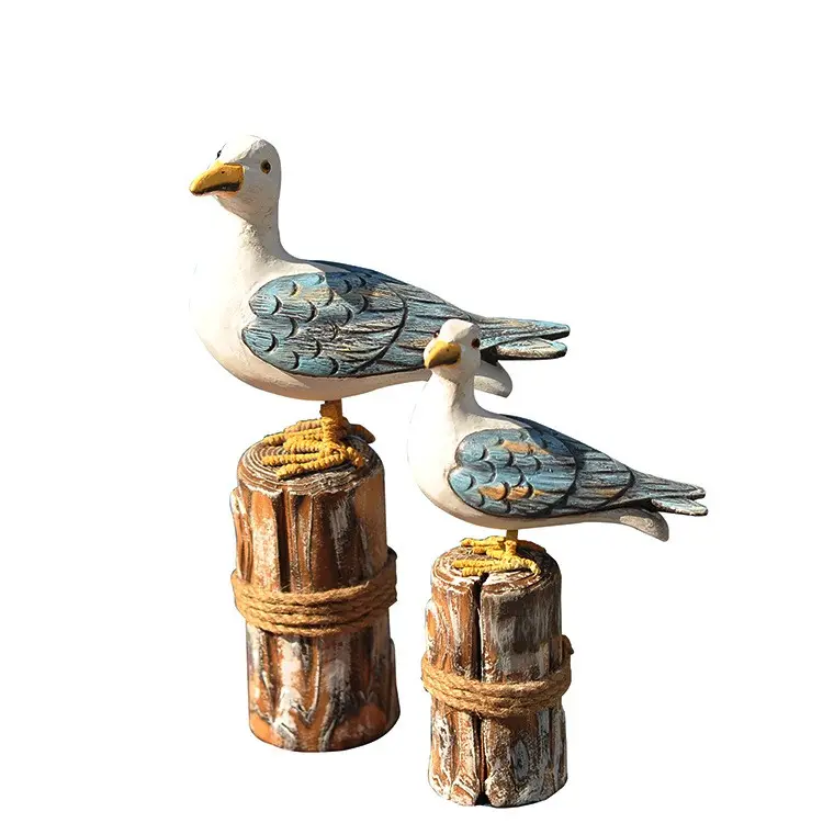 Creative wooden stump bird decoration mediterranean style Handmade decorative wood craft articles sculpture