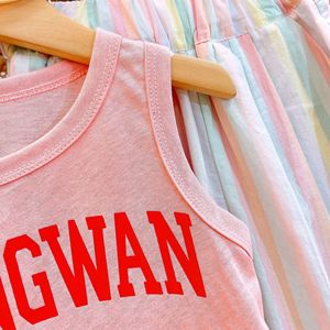 2024 Brandneues modisches Mädchen kleidungs set Rosa Buchstaben weste Regenbogen gestreifte Hose Fabrik preis - Product Image 4