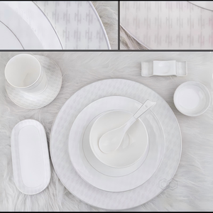 Juego de Vajilla de Cerámica Blanca con Banda Plateada, Platos, Tazones y Sopera de Porcelana Moderna y Lujosa - Product Image 2