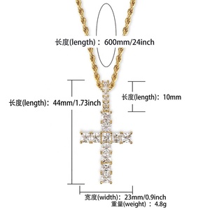 New Iced out Zircon Baguette chéo hiphop Mặt dây chuyền chuỗi nam trang sức vàng bạc màu CZ Mặt dây chuyền vòng cổ Bling chéo quyến rũ - Product Image 2