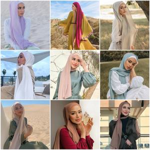 Venta al por mayor de bufanda palestina para las mujeres, velo de capital bufandas étnicas chales, instantánea Modal musulmán mujeres Jersey gasa burbuja Hijabs - Product Image 4
