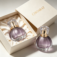 Botol Parfum Kaca Bergaris Ungu Elegan Grosir, Botol Parfum Bentuk Labu Kosong Transparan Gradasi Mewah dengan Tutup Besar